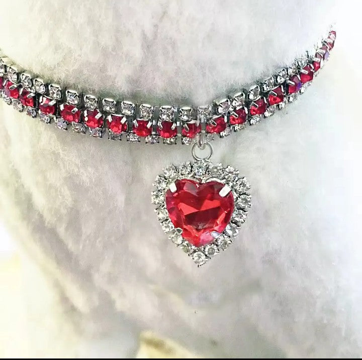 Rhinestone Pet Collar - Sparkling Heart Pendant