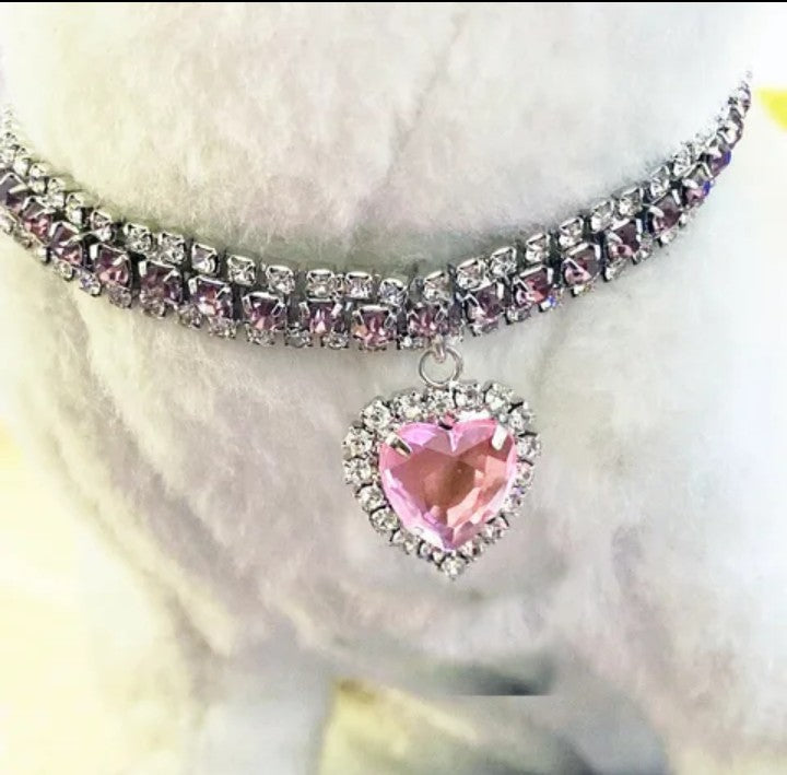 Rhinestone Pet Collar - Sparkling Heart Pendant