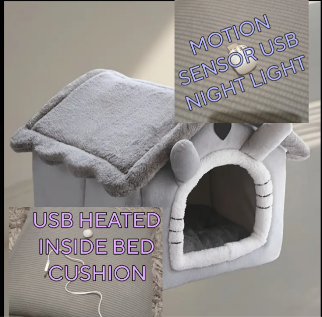 Wuffy Heated kitty House with Motion Sensor Night Light